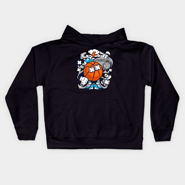 Basketball Boombox Beat Cartoon Kids Hoodie by saigon199x